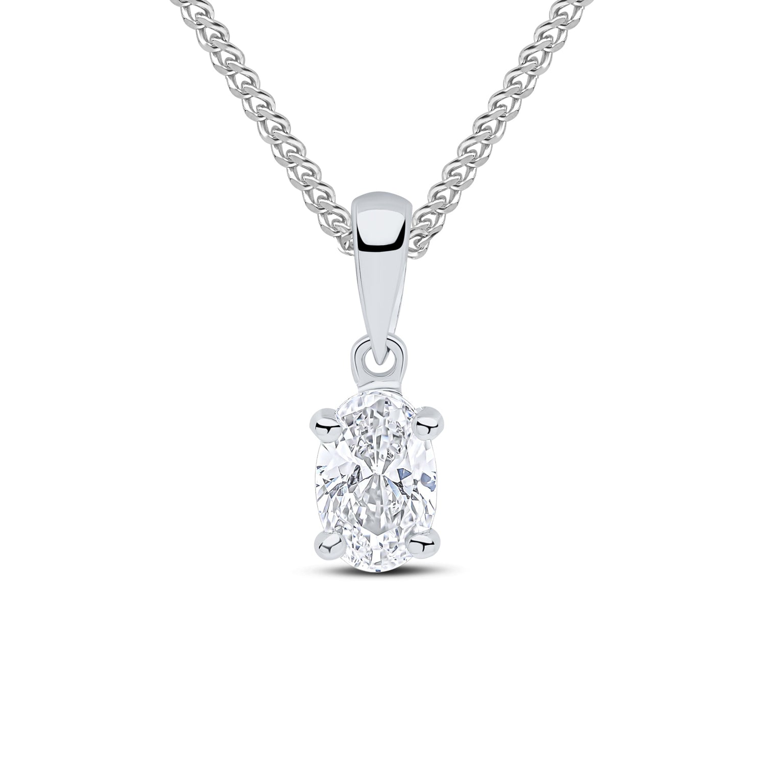 9ct White Gold Oval Cubic Zirconia Claw Pendant — 6x4mm