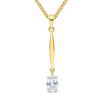 9ct Yellow Gold Oval Cubic Zirconia CZ Claw Bar Drop Pendant — 7x5mm