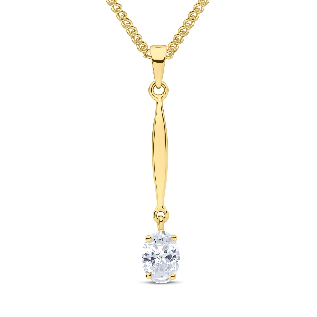9ct Yellow Gold Oval Cubic Zirconia CZ Claw Bar Drop Pendant — 7x5mm