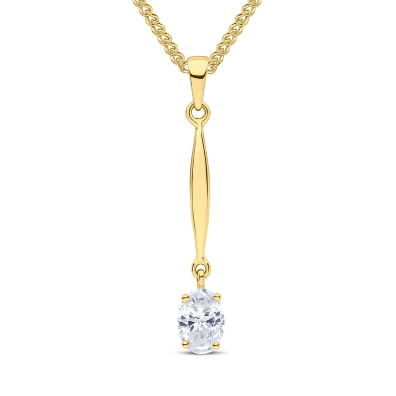9ct Yellow Gold Oval Cubic Zirconia CZ Claw Bar Drop Pendant — 7x5mm