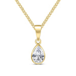 9ct Yellow Gold Pear Shaped Cubic Zirconia CZ Rubover Pendant — 7x5mm