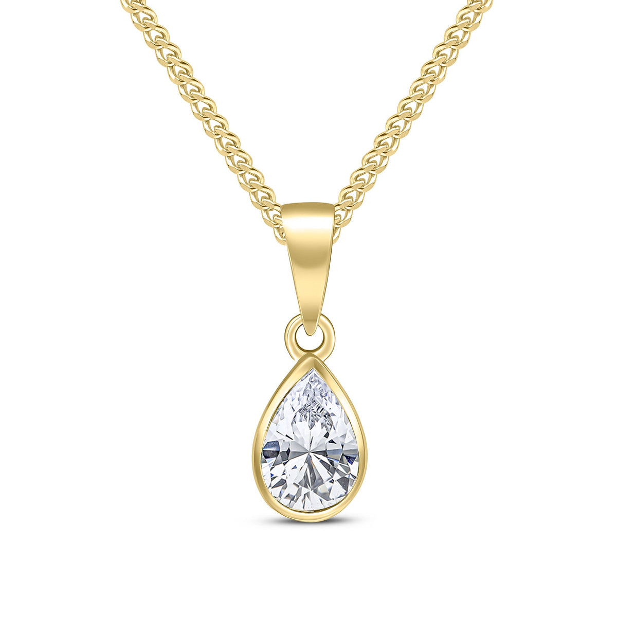 9ct Yellow Gold Pear Shaped Cubic Zirconia CZ Rubover Pendant — 7x5mm