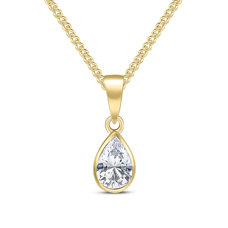 9ct Yellow Gold Pear Shaped Cubic Zirconia CZ Rubover Pendant — 7x5mm