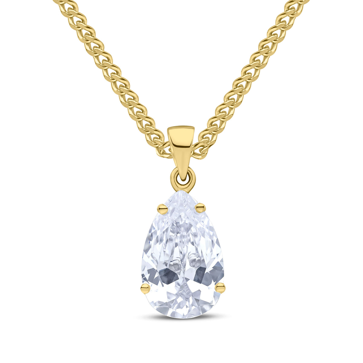 9ct Yellow Gold Pear Shaped Cubic Zirconia Claw Single Stone Pendant — 9x7mm
