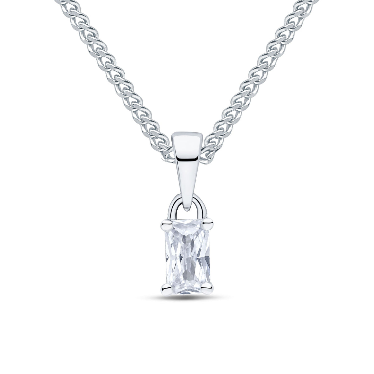 9ct White Gold Octagonal Cubic Zirconia CZ Claw Pendant — 5x3mm