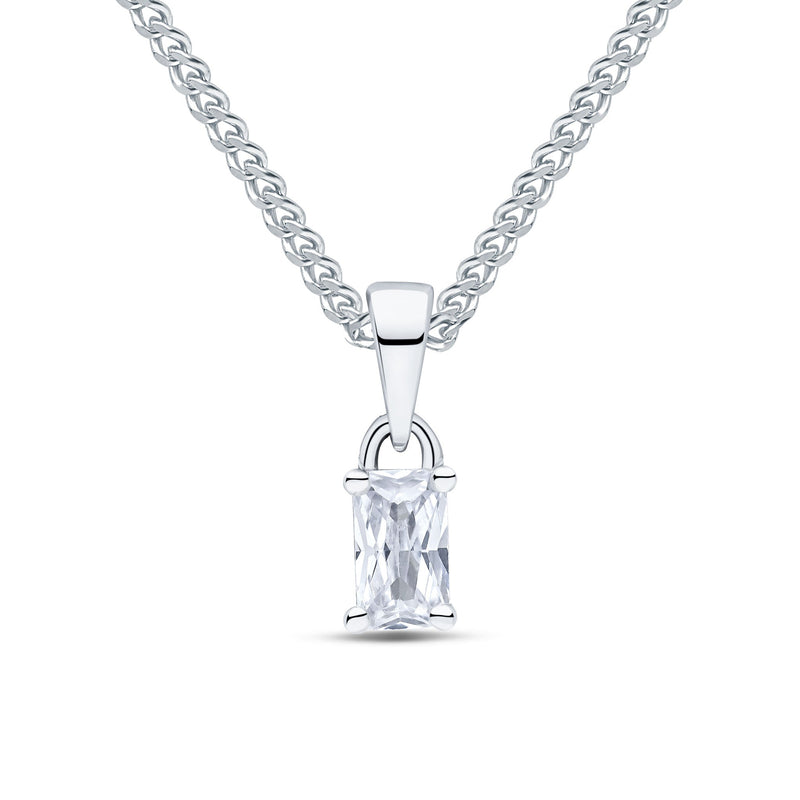 9ct White Gold Octagonal Cubic Zirconia CZ Claw Pendant — 5x3mm