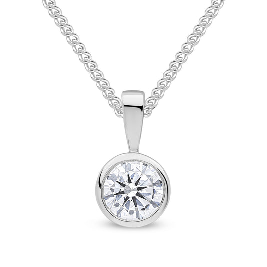 9ct White Gold Round Cubic Zirconia CZ Rubover Pendant — 6mm