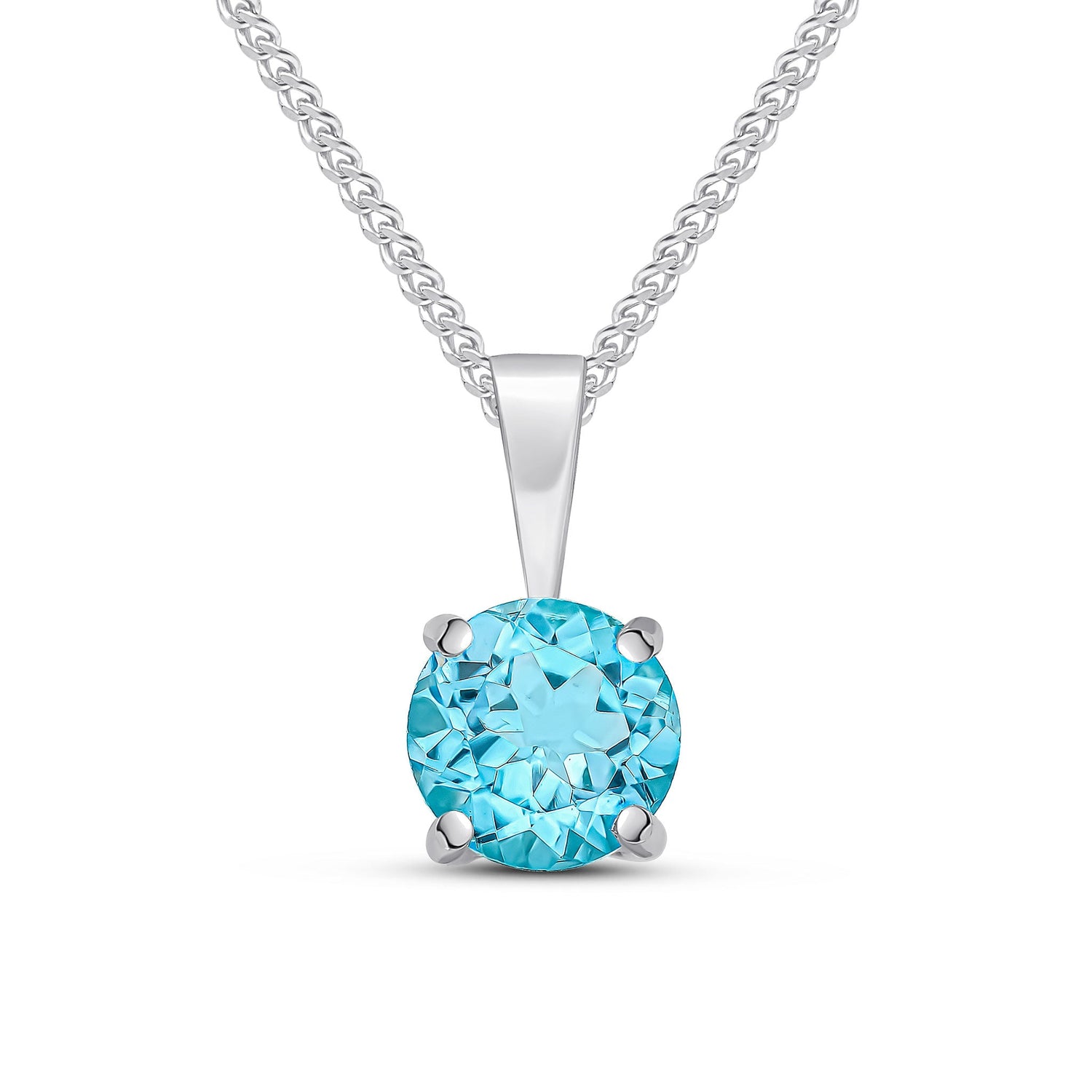 9ct White Gold Round Natural Swiss Blue Topaz Claw Pendant — 6mm