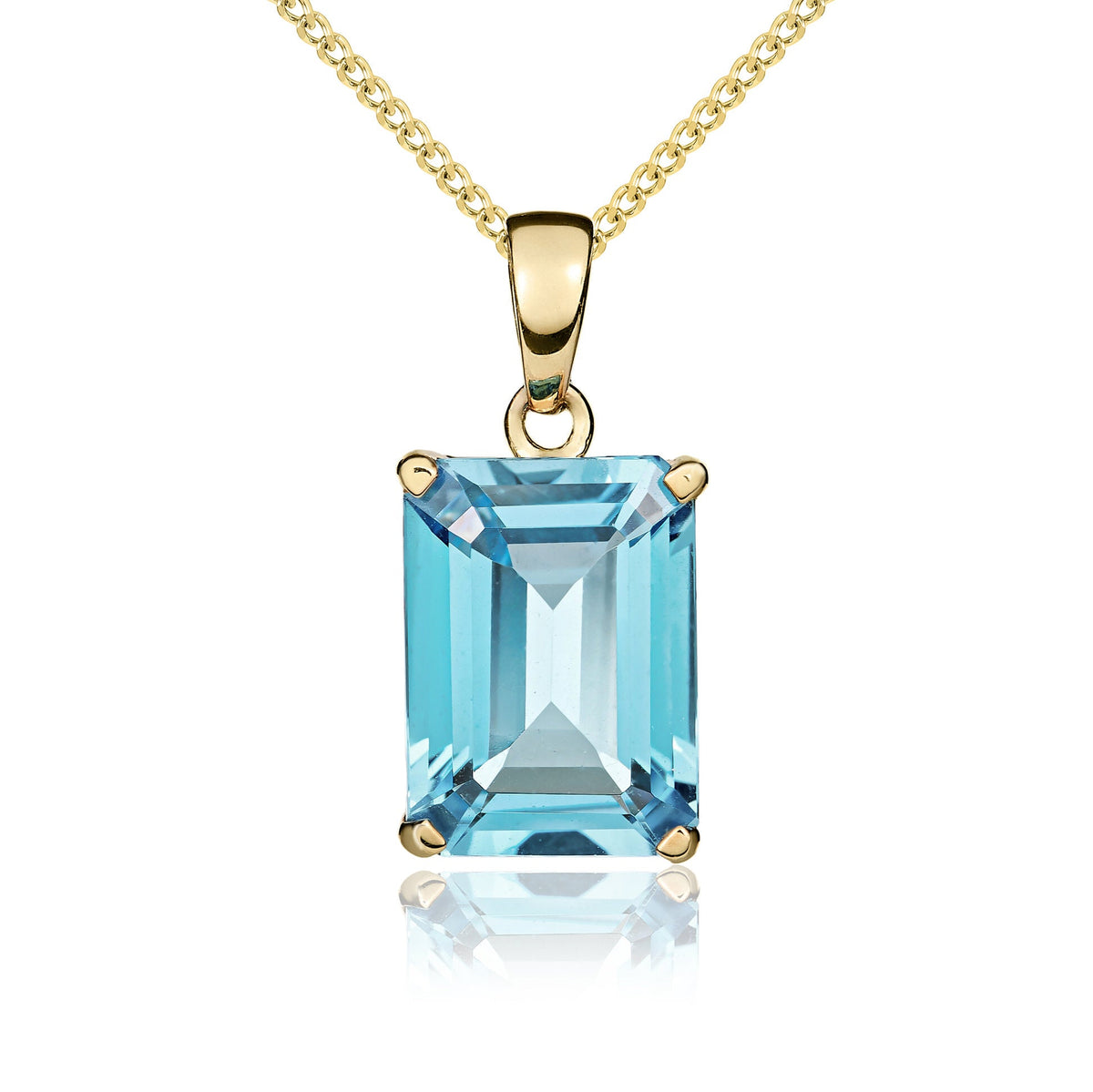 9ct Yellow Gold Octagonal Natural Swiss Blue Topaz Claw Pendant — 14x10mm