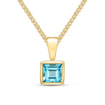 9ct Yellow Gold Square Natural Swiss Blue Topaz Rubover Pendant — 4mm