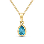 9ct Yellow Gold Pear Shaped Natural Swiss Blue Topaz Rubover Pendant — 6x4mm