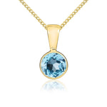 9ct Yellow Gold Round Natural Swiss Blue Topaz Rubover Pendant — 5mm