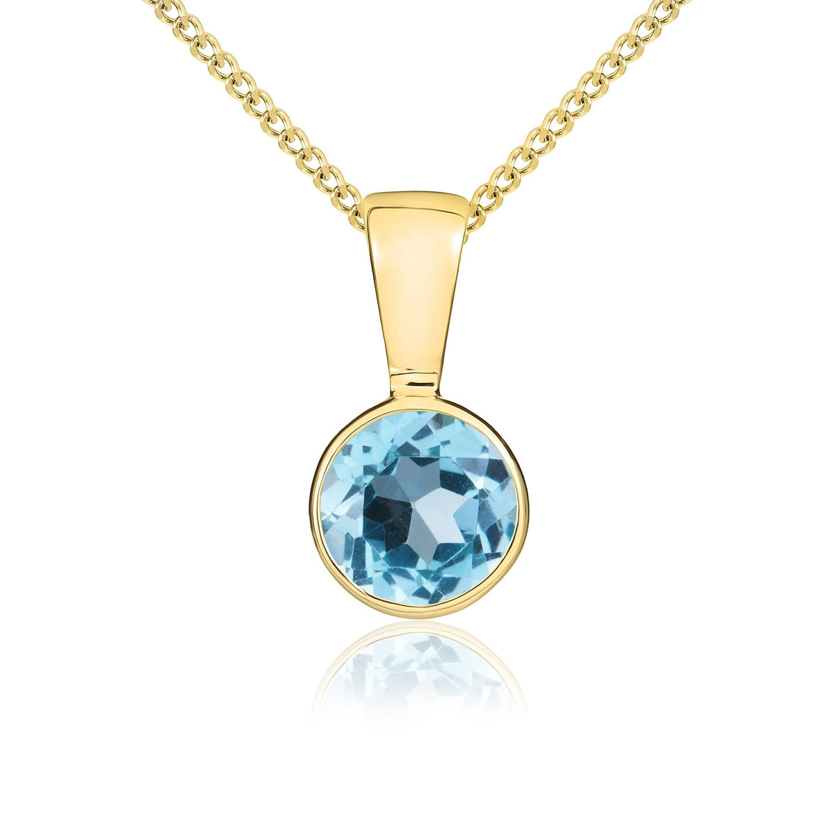 9ct Yellow Gold Round Natural Swiss Blue Topaz Rubover Pendant — 5mm