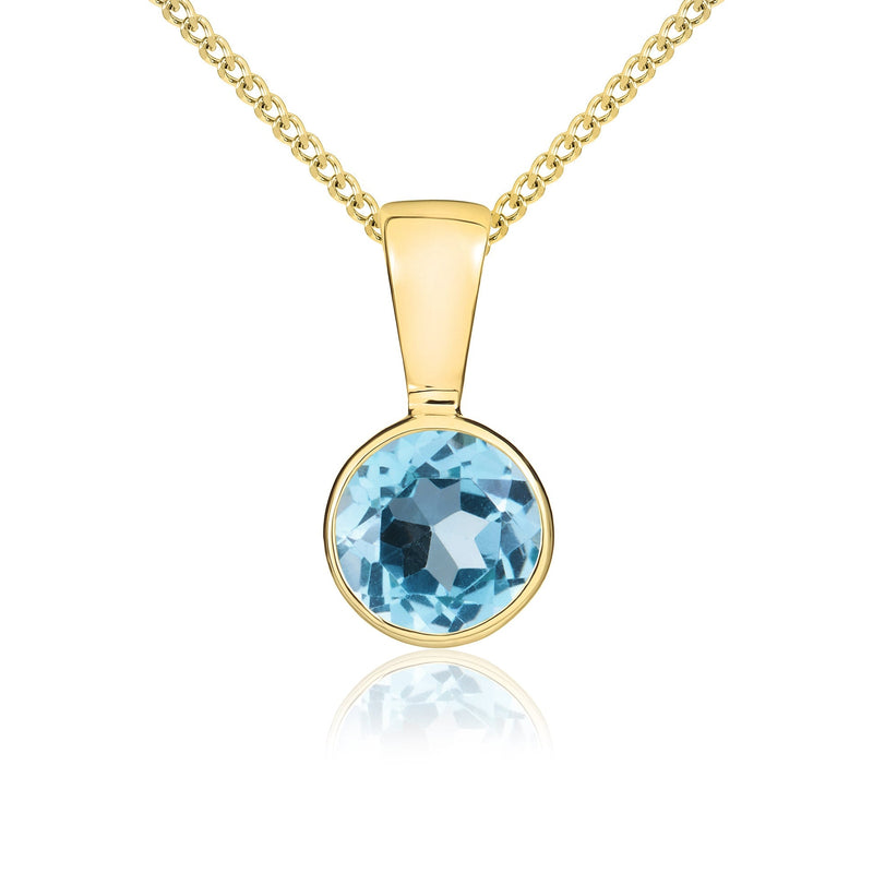 9ct Yellow Gold Round Natural Swiss Blue Topaz Rubover Pendant — 5mm