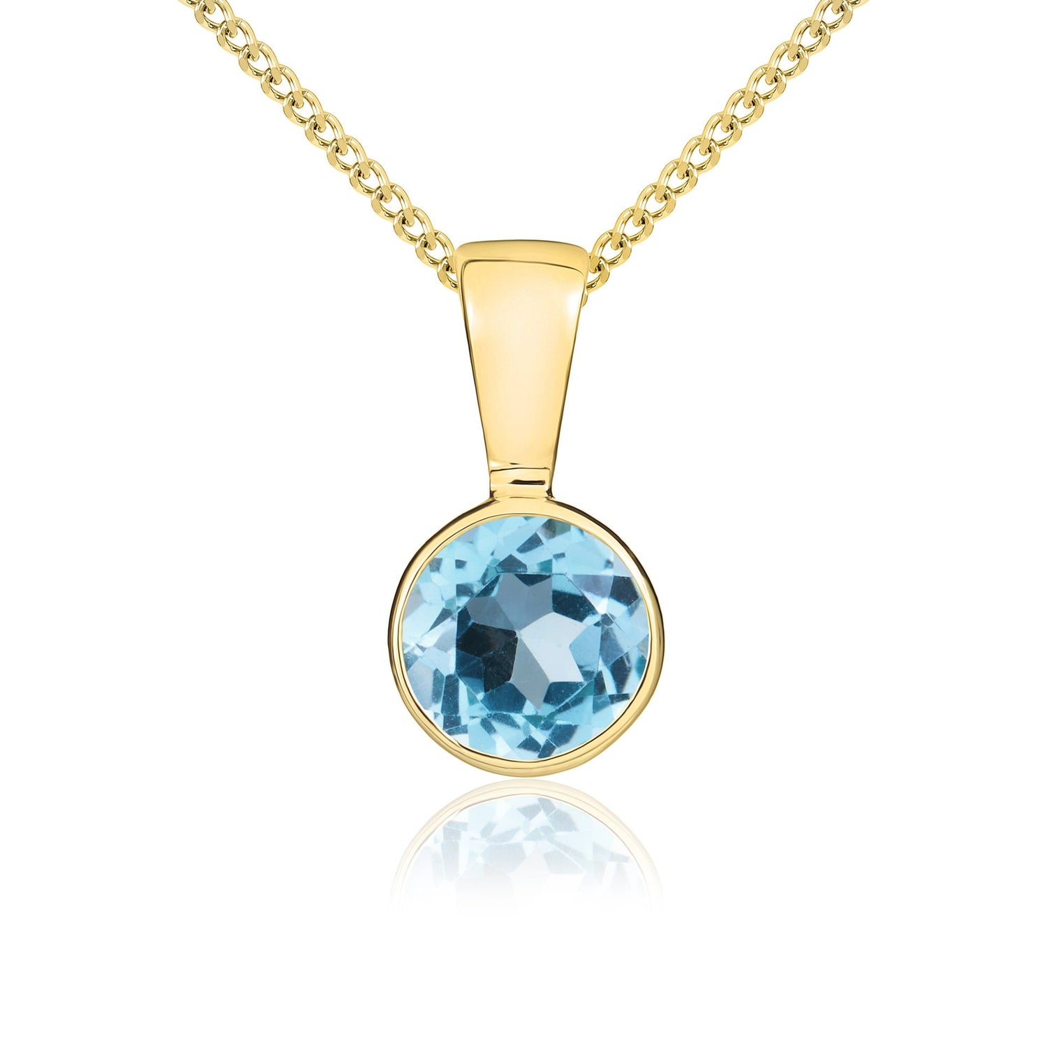 9ct Yellow Gold Round Natural Swiss Blue Topaz Rubover Pendant — 5mm