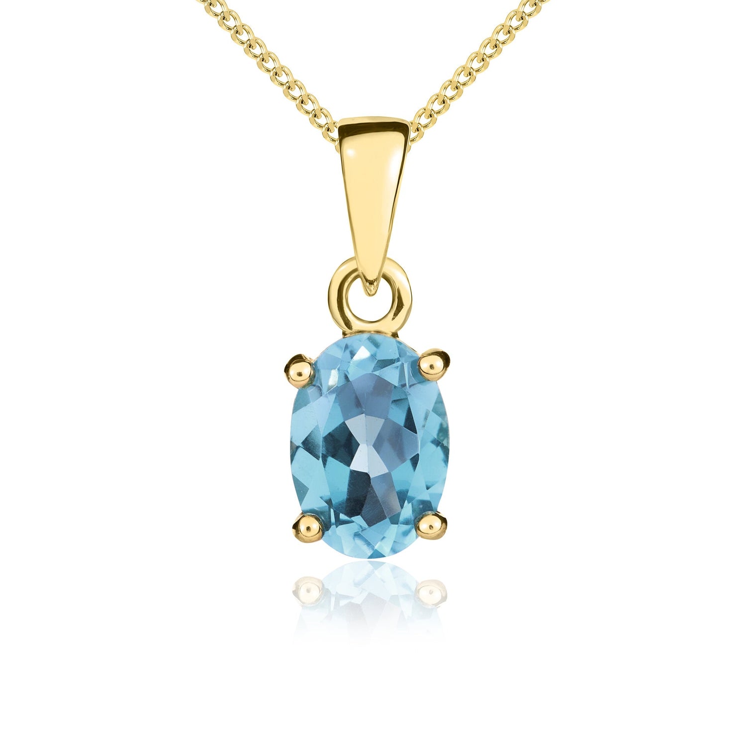 9ct Yellow Gold Oval Natural Swiss Blue Topaz Four Claw Pendant — 7x5mm