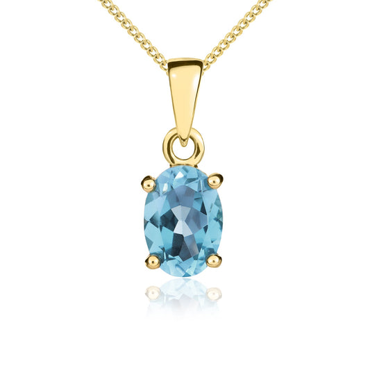 9ct Yellow Gold Oval Natural Swiss Blue Topaz Four Claw Pendant — 7x5mm