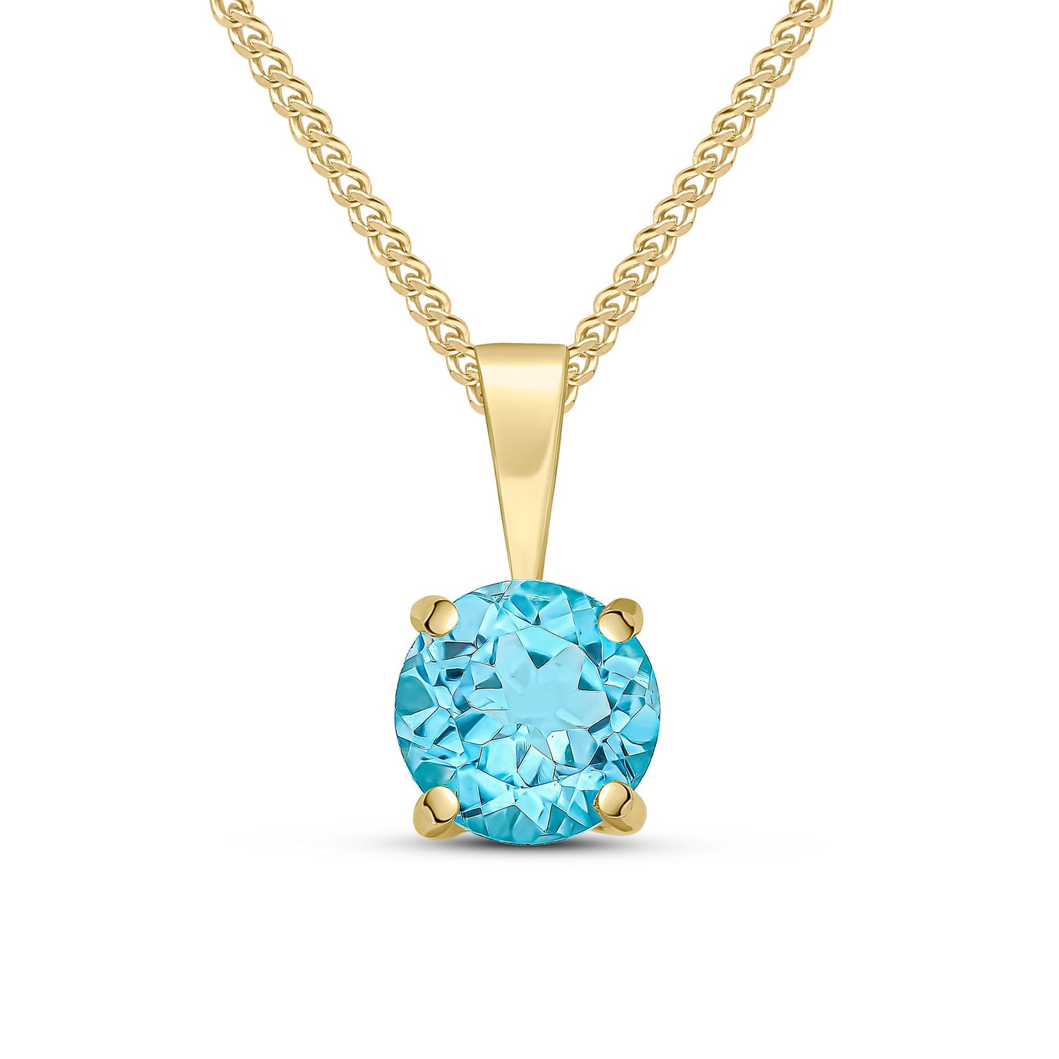 9ct Yellow Gold Round Natural Swiss Blue Topaz Claw Pendant — 6mm