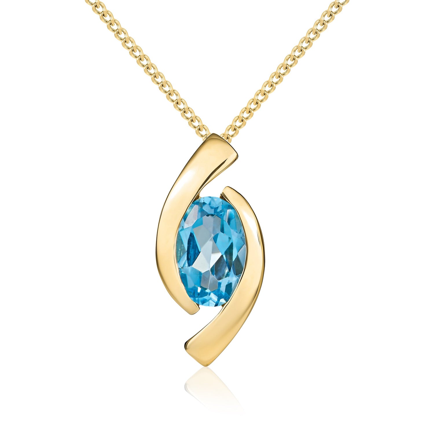 9ct Yellow Gold Oval Natural Swiss Blue Topaz 'Eye' Pendant — 6x4mm
