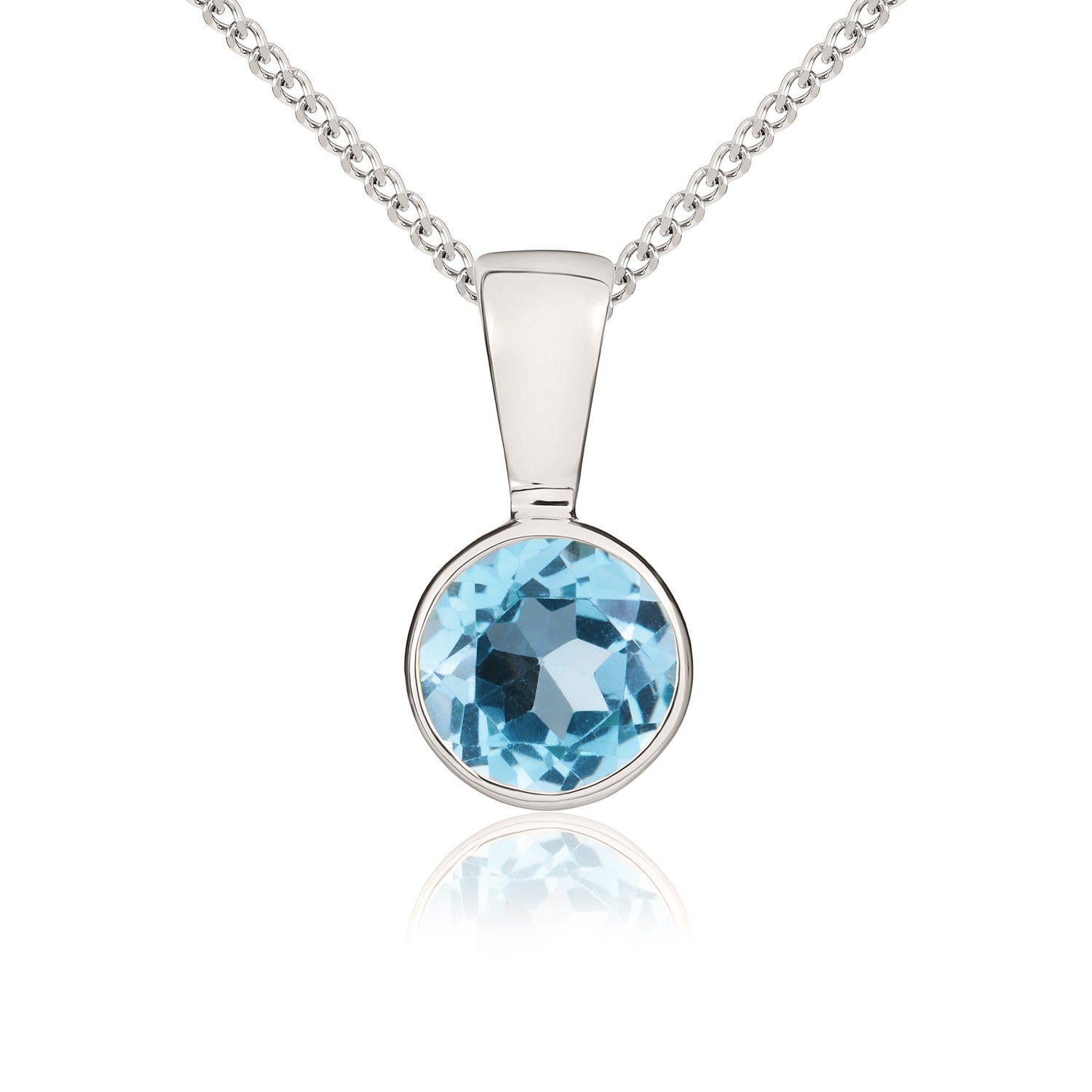 9ct White Gold Round Natural Swiss Blue Topaz Rubover Pendant — 5mm