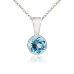 9ct White Gold Round Natural Swiss Blue Topaz Rubover Pendant — 5mm