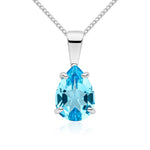 9ct White Gold Pear Shaped Natural Swiss Blue Topaz Claw Pendant — 10x7mm