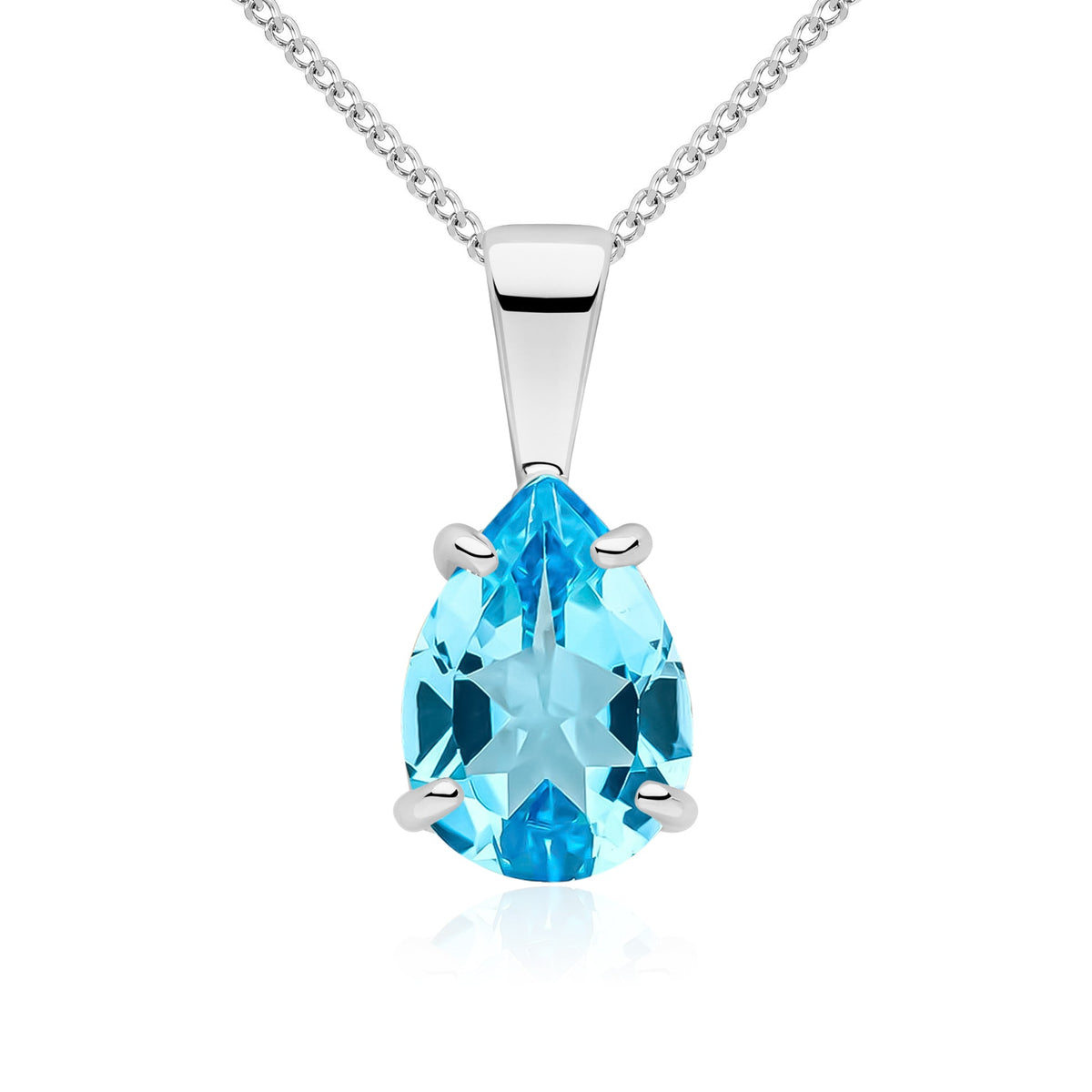 9ct White Gold Pear Shaped Natural Swiss Blue Topaz Claw Pendant — 10x7mm
