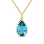 9ct Yellow Gold Pear Shaped Natural Swiss Blue Topaz Rubover Pendant — 14x9mm