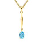 9ct Yellow Gold Oval Natural Swiss Blue Topaz Claw Bar Drop Pendant — 7x5mm
