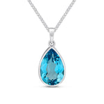 9ct White Gold Pear Shaped Natural Swiss Blue Topaz Rubover Pendant — 14x9mm