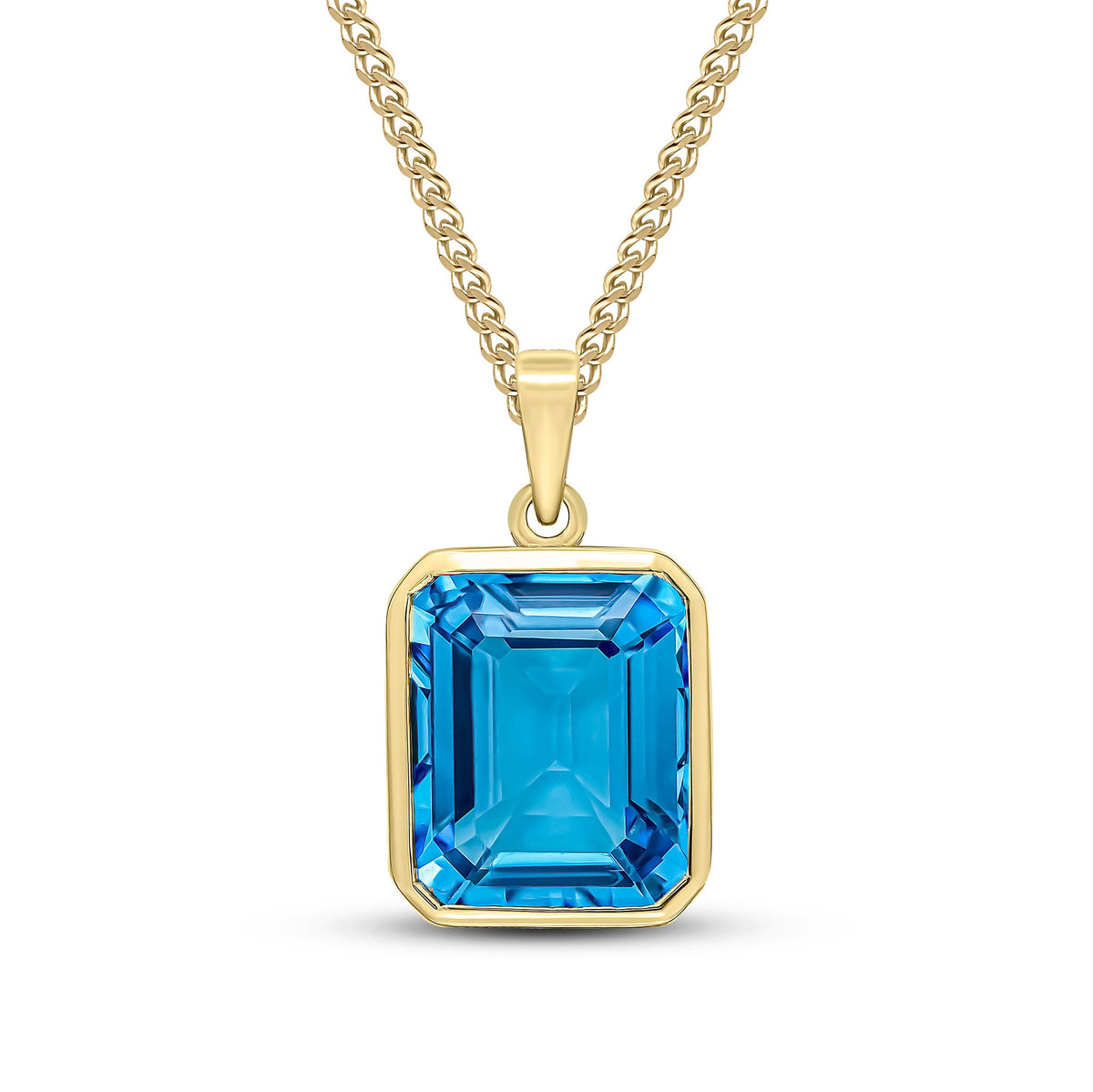 9ct Yellow Gold Octagonal Natural Swiss Blue Topaz Rubover Pendant — 12x10mm