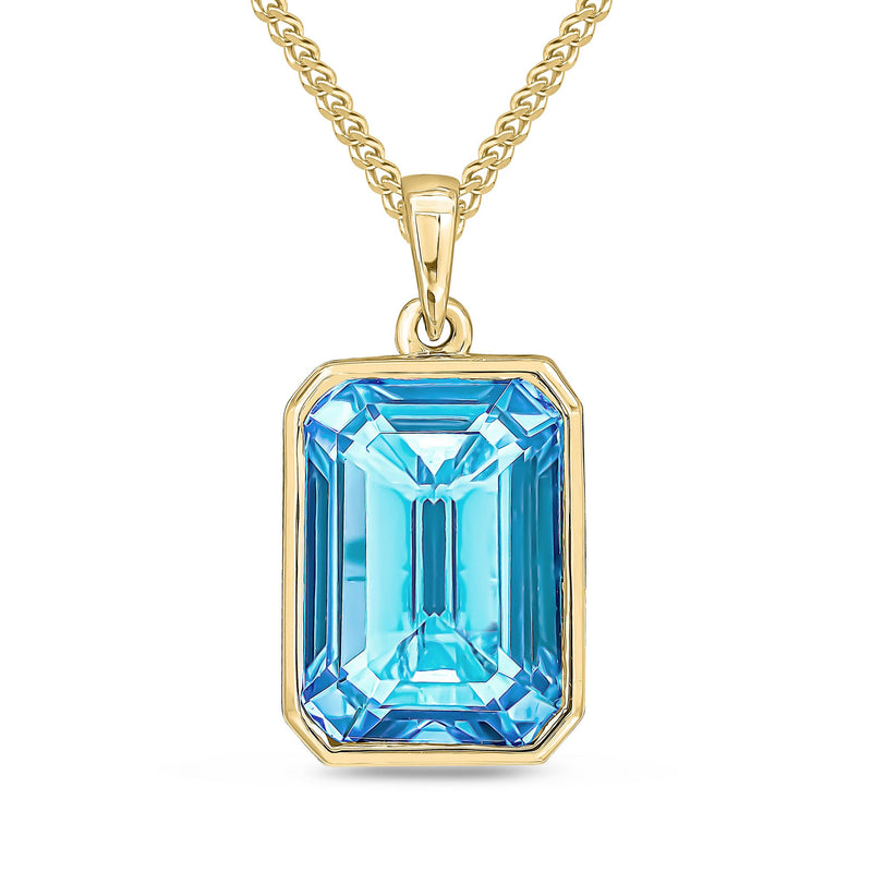 9ct Yellow Gold Octagonal Natural Swiss Blue Topaz Rubover Pendant — 14x10mm