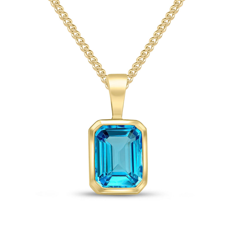 9ct Yellow Gold Octagonal Natural Swiss Blue Topaz Rubover Pendant — 8x6mm