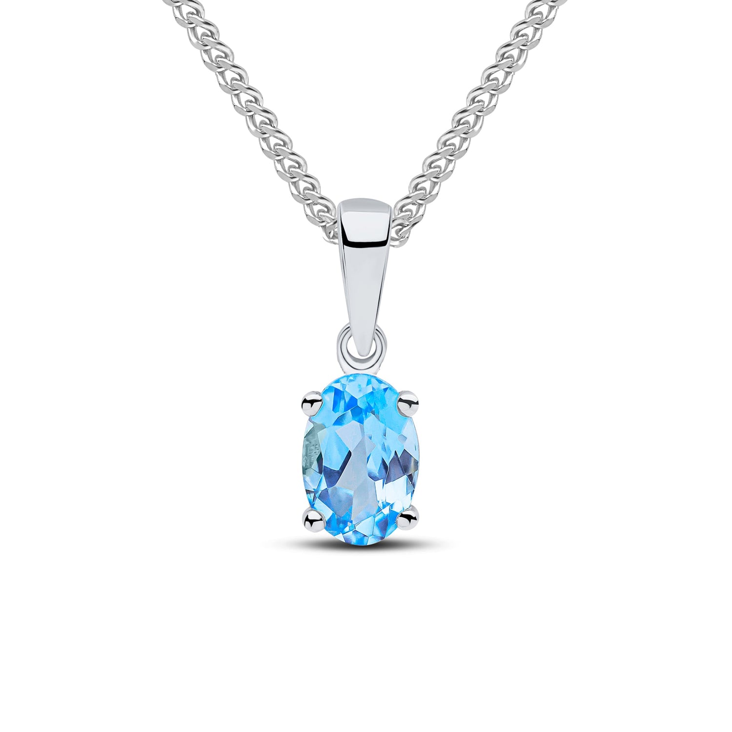 9ct White Gold Oval Natural Swiss Blue Topaz Claw Pendant — 6x4mm