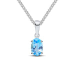 9ct White Gold Oval Natural Swiss Blue Topaz Claw Pendant — 6x4mm
