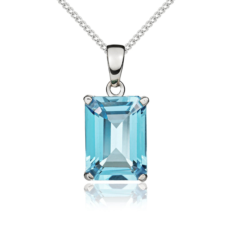 9ct White Gold Octagonal Natural Swiss Blue Topaz Claw Pendant — 14x10mm