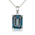 9ct White Gold Octagonal Natural London Blue Topaz Claw Pendant — 14x10mm