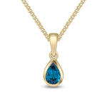 9ct Yellow Gold Pear Shaped Natural London Blue Topaz Rubover Pendant — 6x4mm