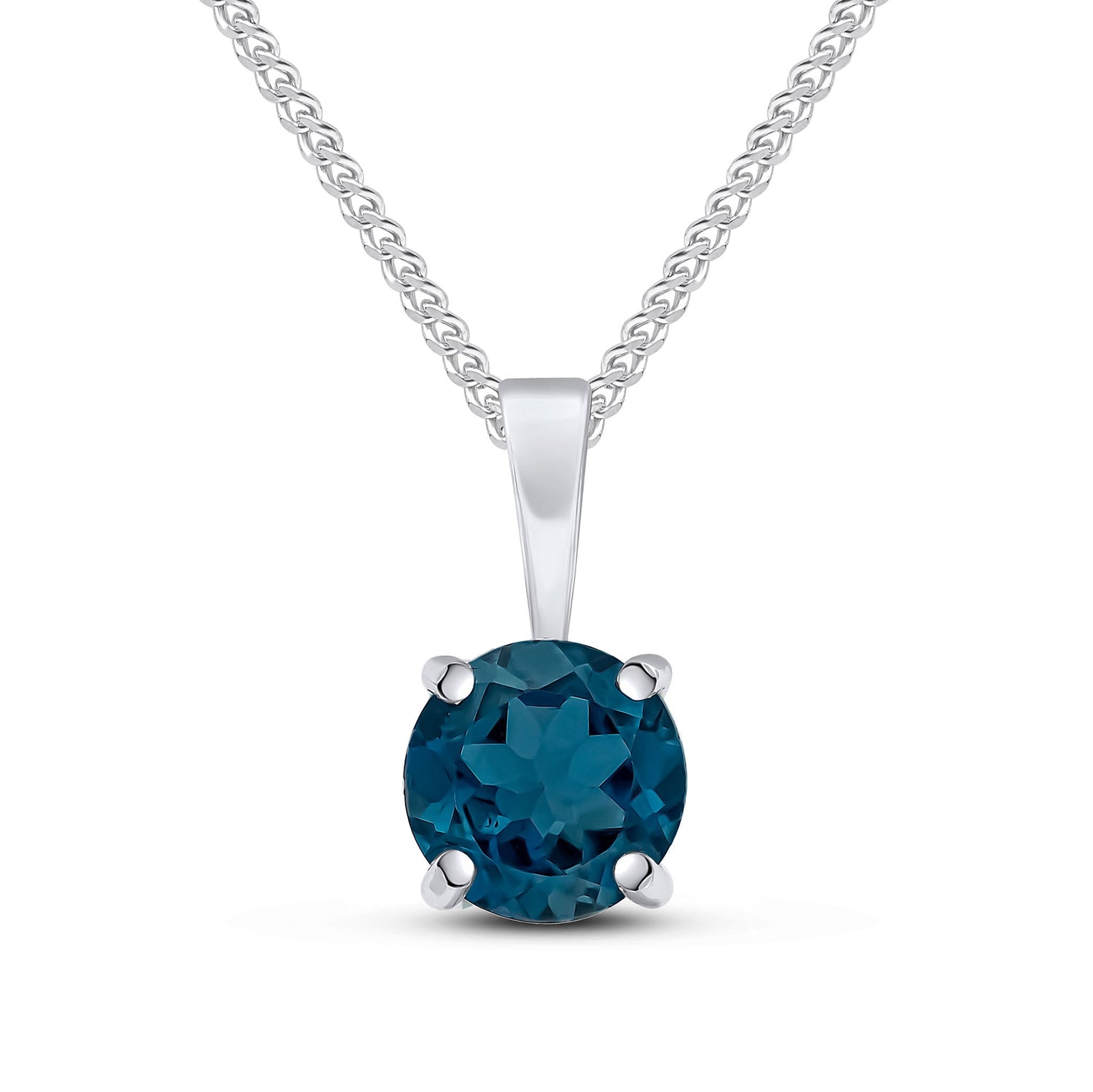 9ct White Gold Round Natural London Blue Topaz Claw Pendant — 6mm