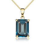 9ct Yellow Gold Octagonal Natural London Blue Topaz Claw Pendant — 14x10mm