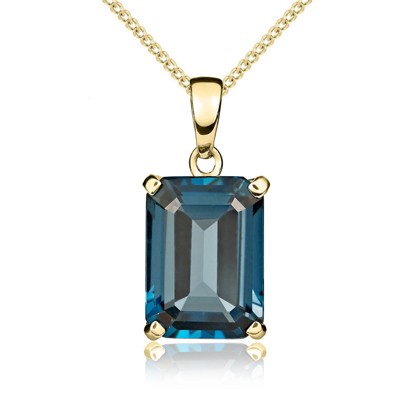 9ct Yellow Gold Octagonal Natural London Blue Topaz Claw Pendant — 14x10mm