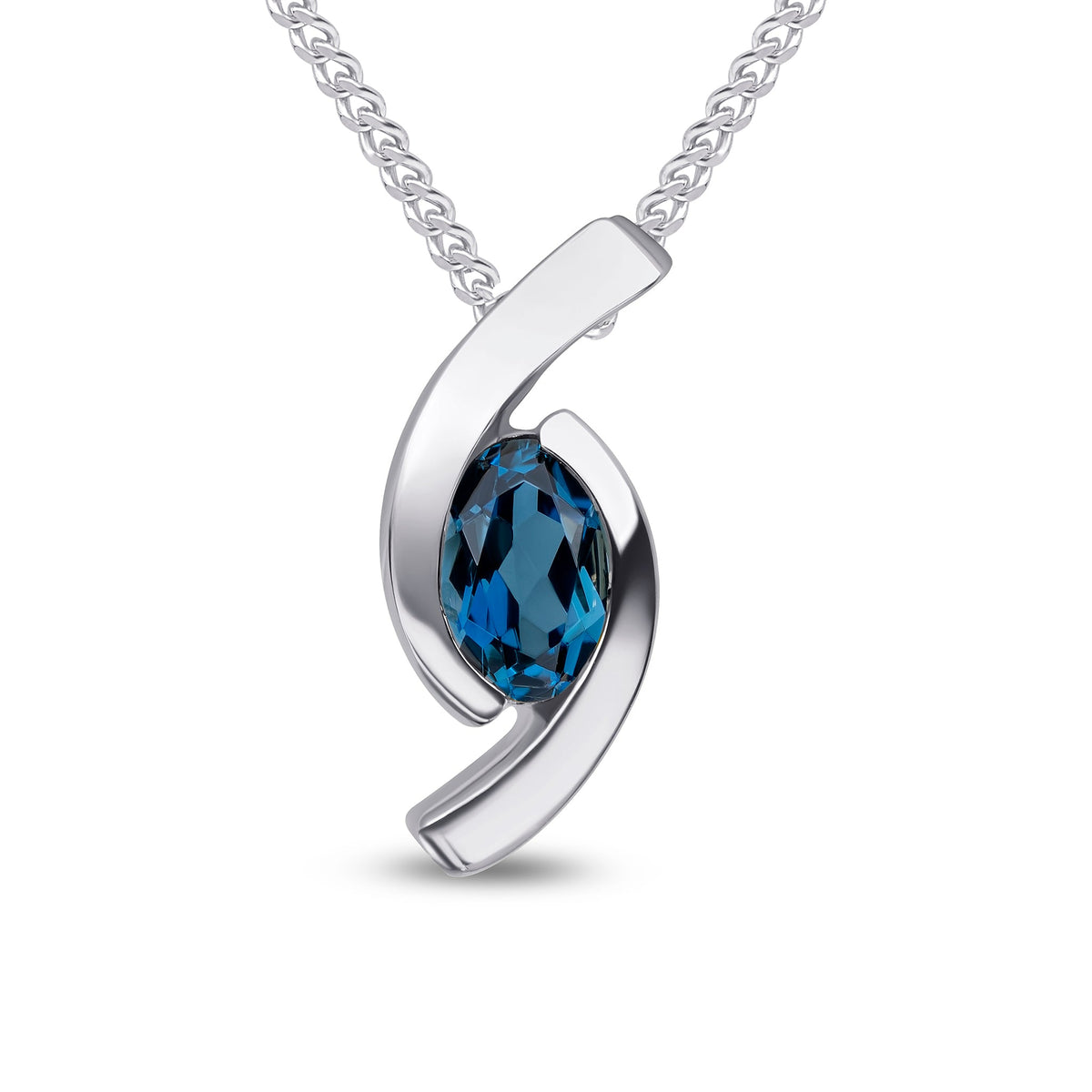 9ct White Gold Oval Natural London Blue Topaz ‘Eye’ Pendant — 6x4mm