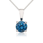 9ct White Gold Round Natural London Blue Topaz Claw Pendant — 5mm
