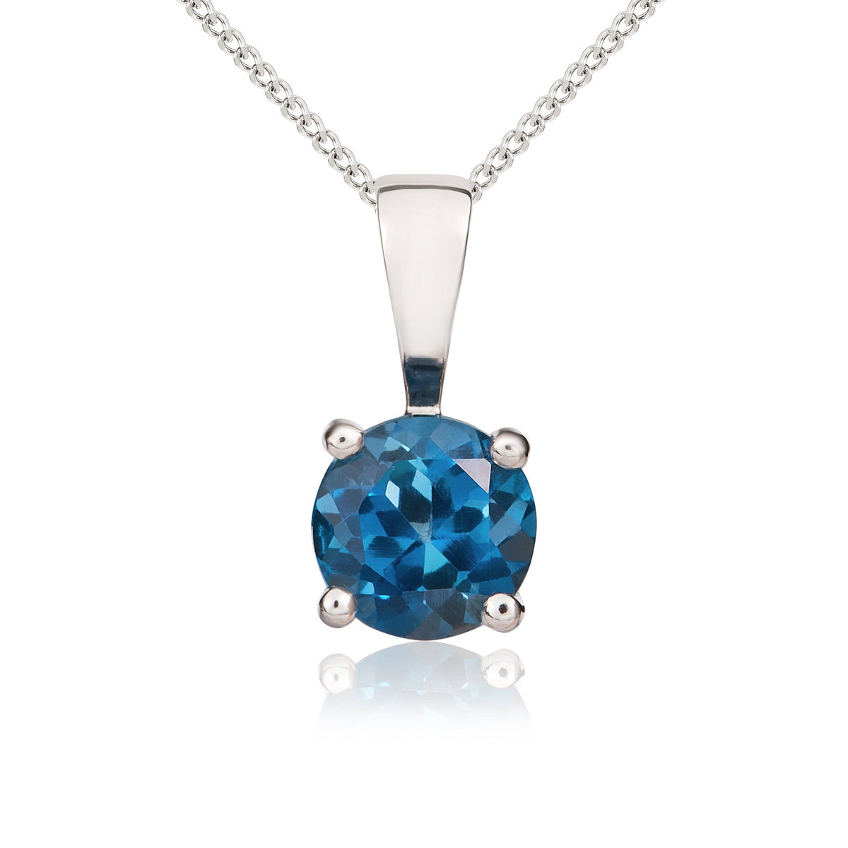9ct White Gold Round Natural London Blue Topaz Claw Pendant — 5mm