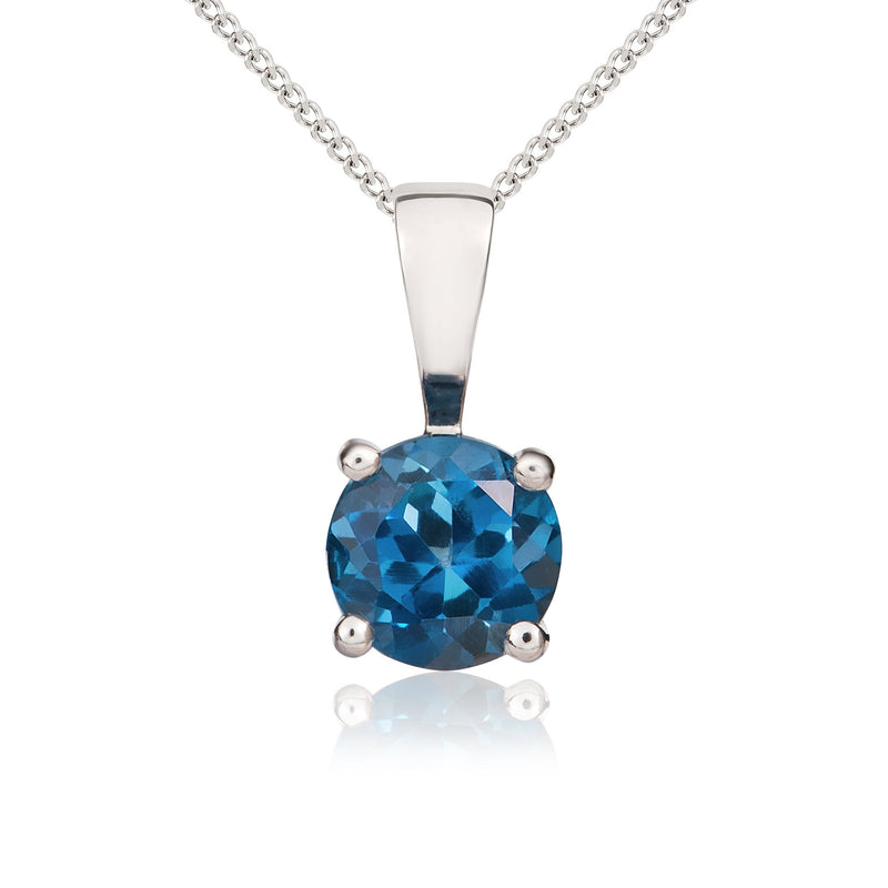 9ct White Gold Round Natural London Blue Topaz Claw Pendant — 5mm