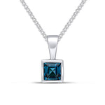 9ct White Gold Square Natural London Blue Topaz Rubover Pendant — 4mm