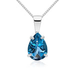 9ct White Gold Pear Shaped Natural London Blue Topaz Claw Pendant — 10x7mm