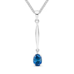 9ct White Gold Oval Natural London Blue Topaz Claw Bar Drop Pendant — 7x5mm