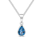 9ct White Gold Pear Shaped Natural London Blue Topaz Rubover Pendant — 7x5mm