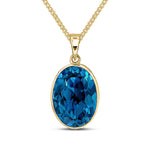 9ct Yellow Gold Oval Natural London Blue Topaz Rubover Pendant — 14x10mm
